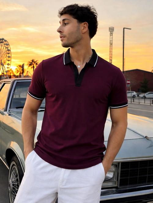 men solid polo neck t shirt - 22441878 - Very Small Image - 1