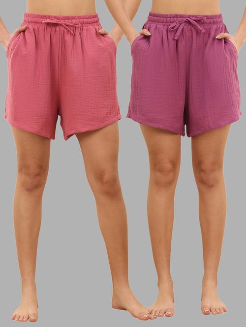 Women Pack Of 2 Solid Loungewear Shorts - 22443237 - Very Small Image - 1