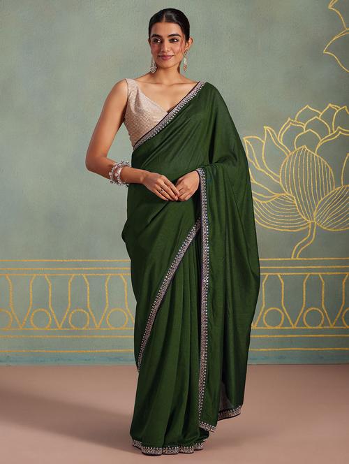 women solid with embellished bordered saree - 22444282 - Very Small Image - 1