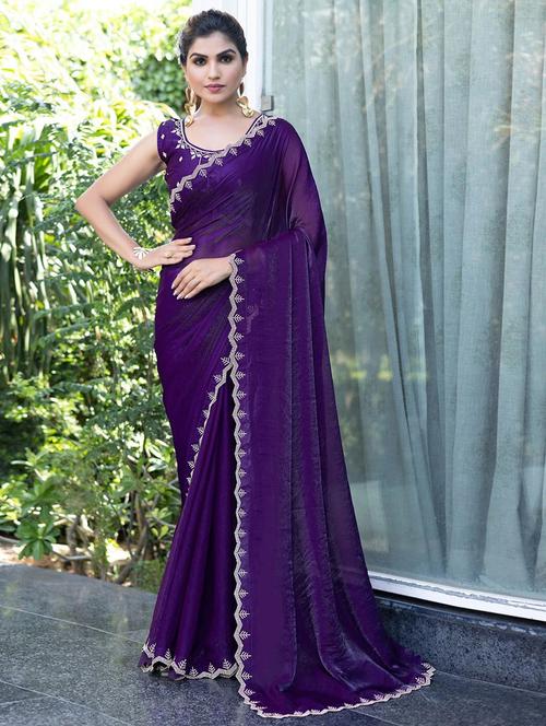 women solid with bordered saree - 22444399 - Very Small Image - 1