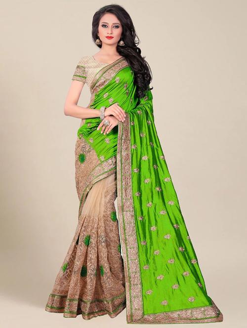 women solid with work half & half saree - 22444939 - Very Small Image - 1