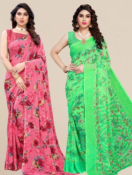 women pack of 2 printed combo saree - 22444962 - Very Small Image - 1