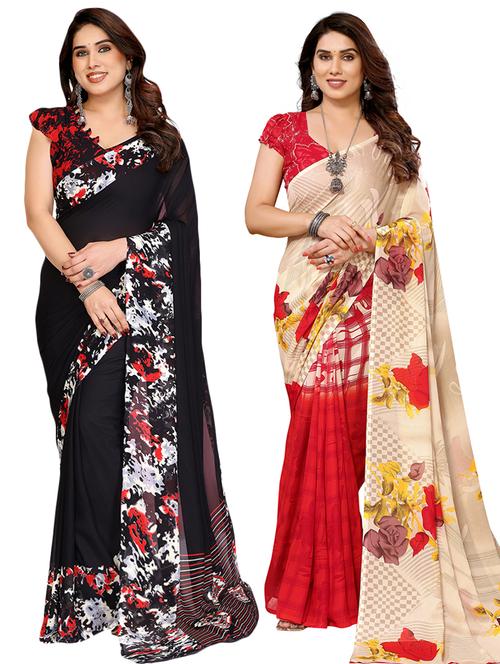 women pack of 2 printed saree with blouse - 22445571 - Very Small Image - 1