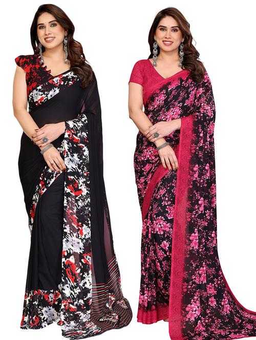 women pack of 2 printed saree with blouse - 22445726 - Very Small Image - 1