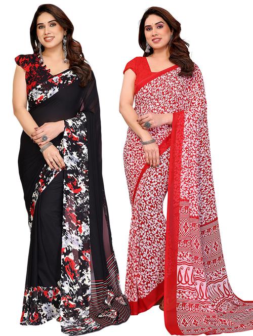 women pack of 2 printed saree with blouse - 22445733 - Very Small Image - 1