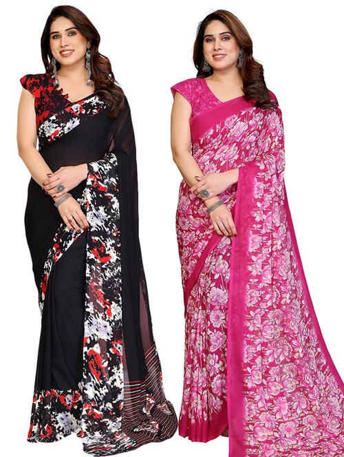 women pack of 2 printed saree with blouse - 22445782 - Very Small Image - 1