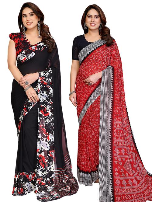 women pack of 2 printed saree with blouse - 22445785 - Very Small Image - 1