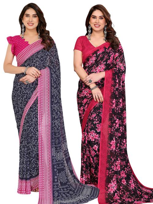women pack of 2 printed saree with blouse - 22446179 - Very Small Image - 1