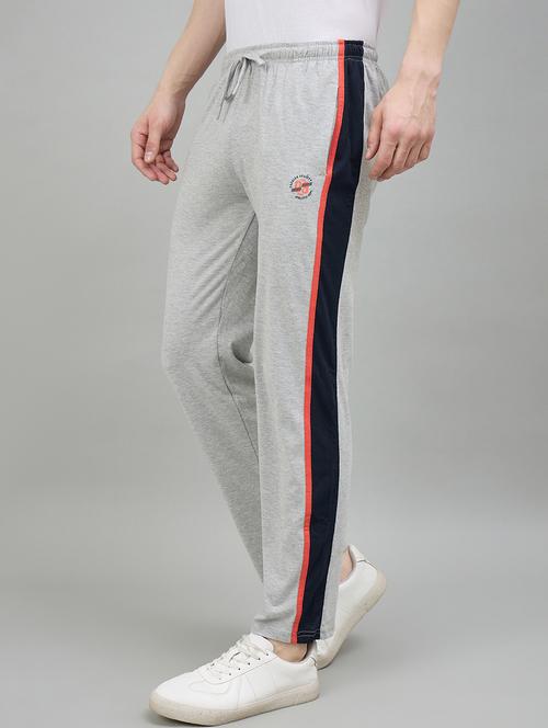 men grey cotton blend  full length track pant - 22448034 - Very Small Image - 1