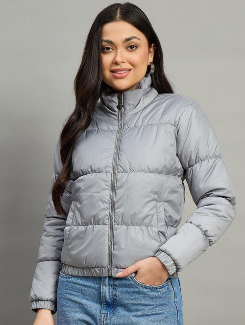 women solid long sleeve quilted jacket - 22448089 - Very Small Image - 1