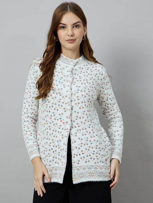Women Light Blue Acrylic Plain Cardigan - 22448126 - Very Small Image - 1