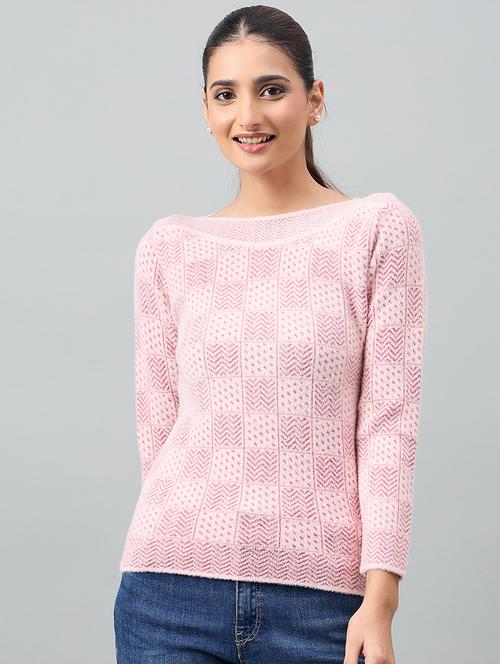 Women Pink Acrylic Plain Sweatshirt - 22448205 - Very Small Image - 1
