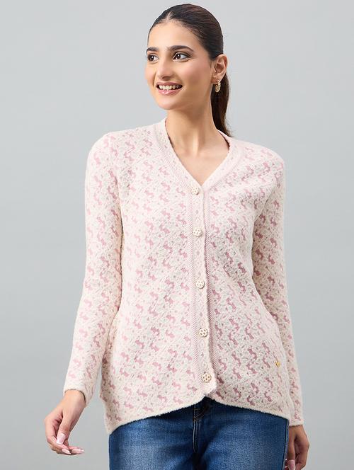 women pink acrylic plain cardigan - 22448322 - Very Small Image - 1