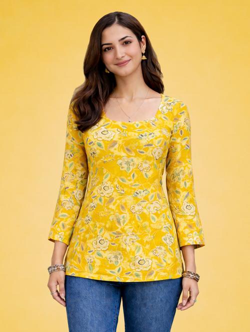 women mustard cotton a-line kurta - 22448347 - Very Small Image - 1