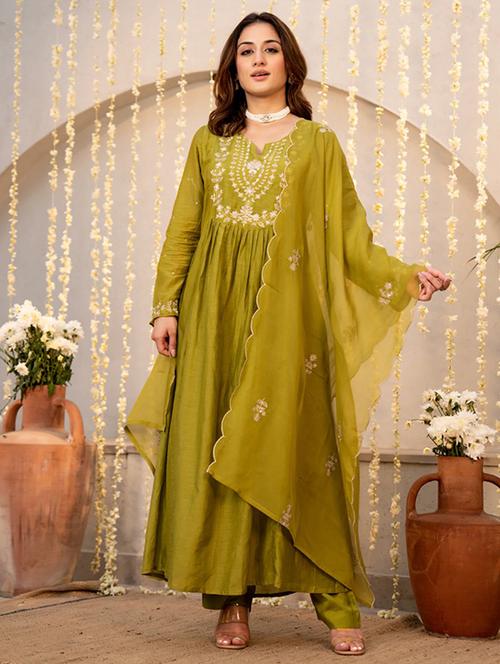 women olive kurta pant set - 22451879 - Very Small Image - 1