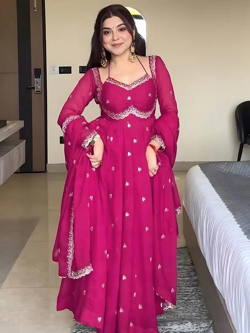 women pink self design  anarkali sets set - 22451886 - Very Small Image - 1