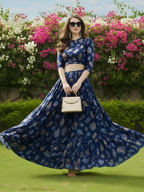 women printed cotton top and skirt set - 22453380 - Very Small Image - 1