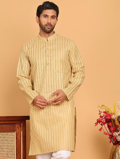Men Striped Mandarin Neck Long Kurta - 22453653 - Very Small Image - 1