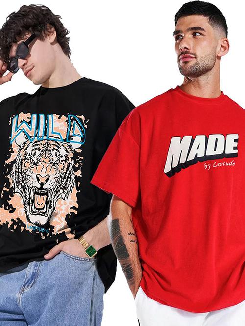pack of 2 men printed round neck polyester multicolor t-shirt - 22455072 - Very Small Image - 1