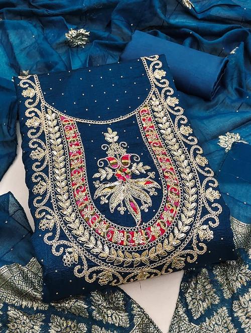 women solid with work unstitched suit set - 22456106 - Very Small Image - 1