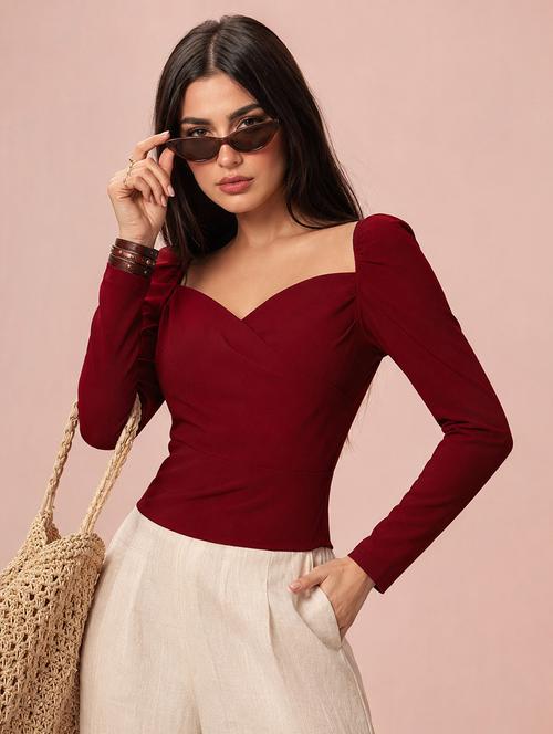 women solid puff sleeve crop top - 22457376 - Very Small Image - 1