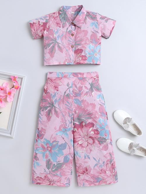 girls pink cotton top & palazzo set co-ord set - 22458108 - Very Small Image - 1