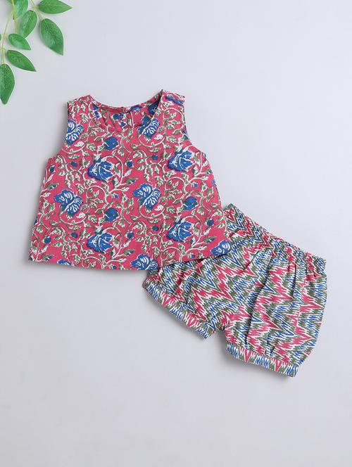 girls pink cotton shorts & top set co-ord set - 22458119 - Very Small Image - 1
