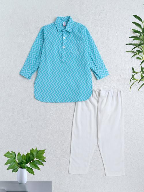 boys blue cotton kurta sets kurtas & kurta set - 22458207 - Very Small Image - 1