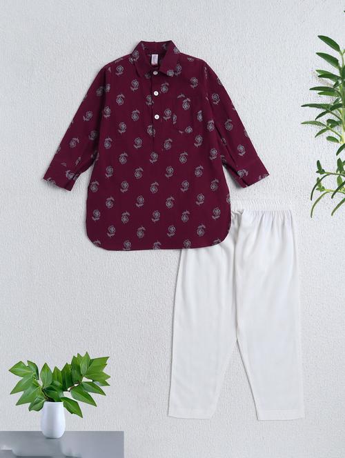 boys maroon cotton kurta sets kurtas & kurta set - 22458243 - Very Small Image - 1