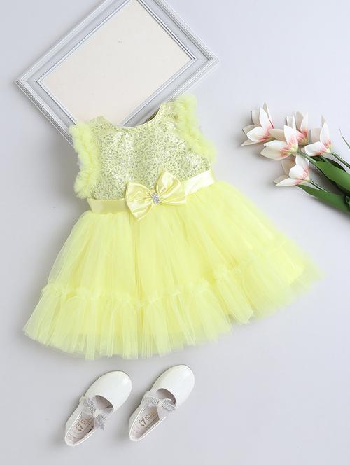 girls solid yellow polyester kurta frock - 22458665 - Very Small Image - 1