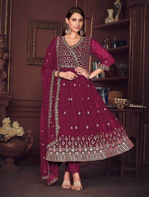 women solid with work semi stitched suit set - 22459977 - Very Small Image - 1