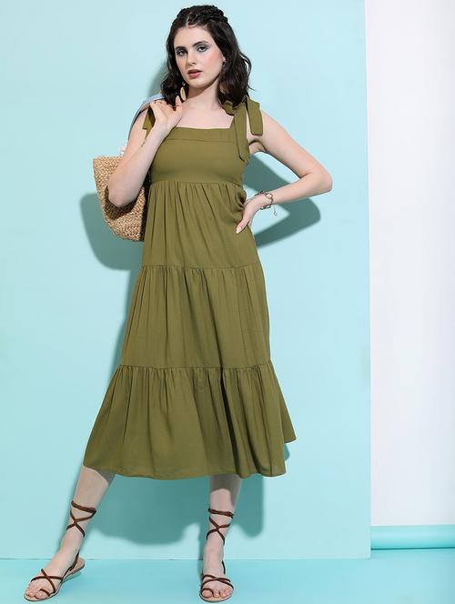 Women Tiered Dress Green Shoulder Strap Midi - 22462258 - Very Small Image - 1
