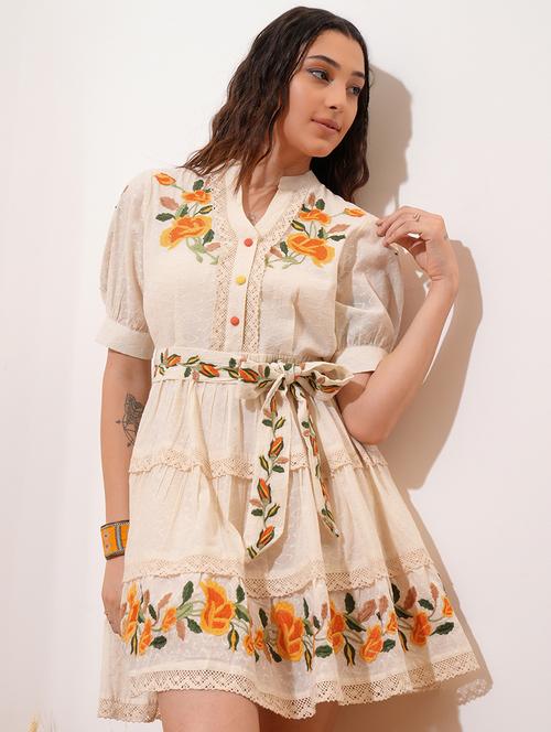 Women Off White Cotton A-line Dress - 22462262 - Very Small Image - 1