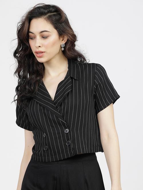 women stripes black rayon regular top - 22462314 - Very Small Image - 1