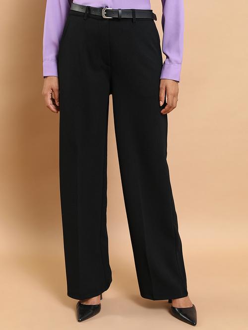Women Black Polyester Straight Trouser - 22462402 - Very Small Image - 1