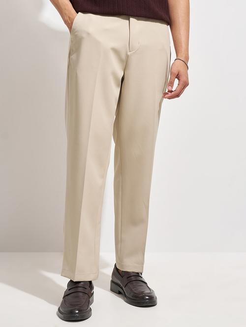 men solid mid rise flat front casual trouser - 22462670 - Very Small Image - 1