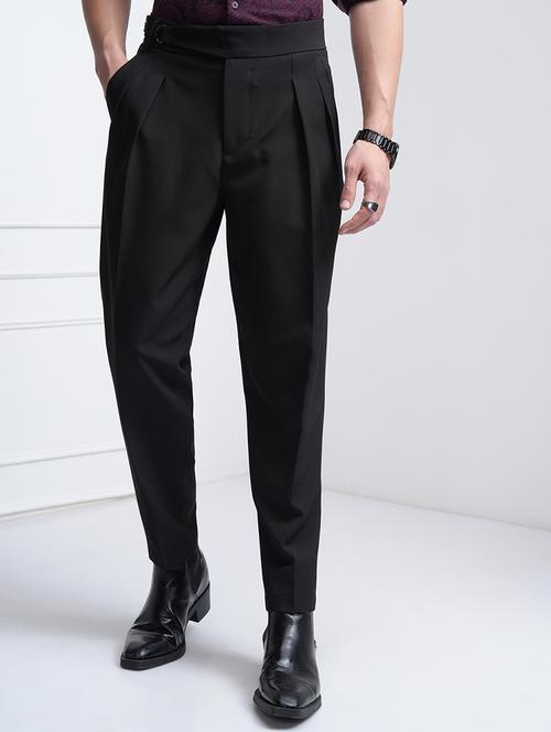 men black polyester pleated casual trouser - 22462704 - Very Small Image - 1