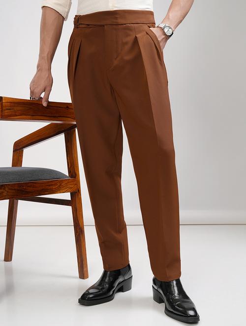 Men Rust Polyester Pleated Casual Trouser - 22462749 - Very Small Image - 1
