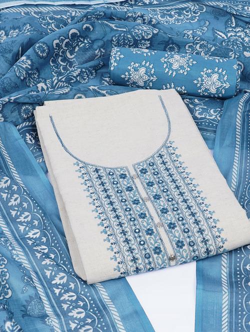 women solid with work unstitched suit set - 22463515 - Very Small Image - 1