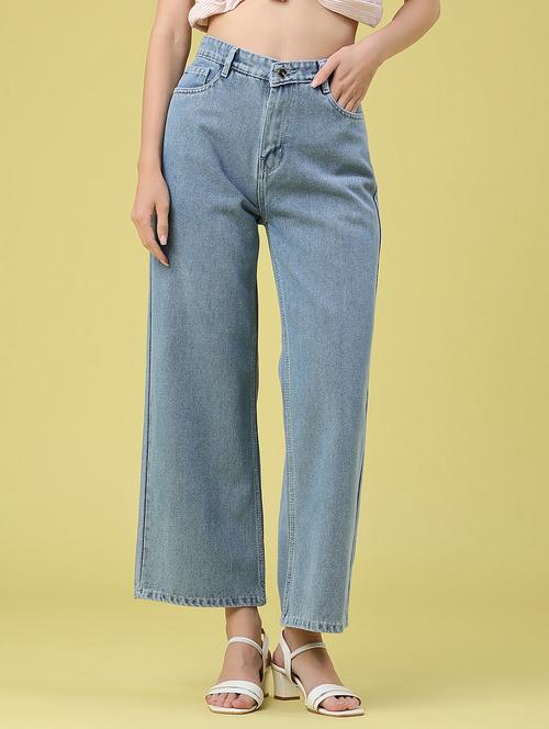 women solid high rise wide leg jeans - 22464668 - Very Small Image - 1