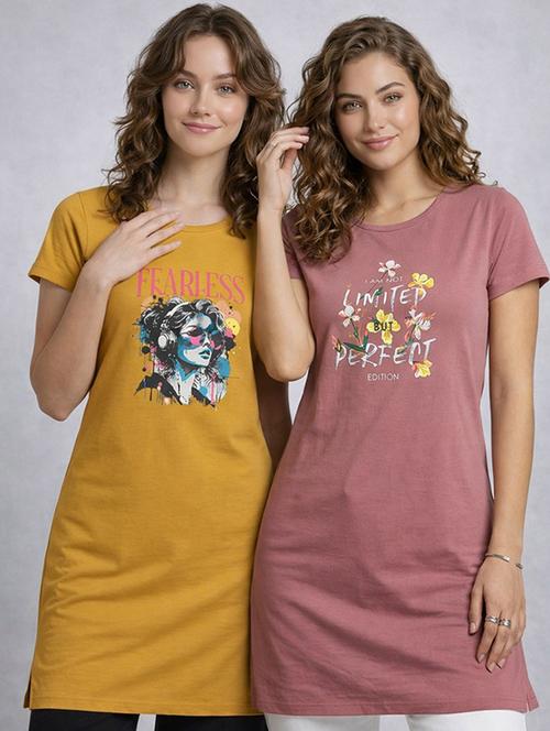 Women Pack Of 2 Printed Short Sleeve Loungwear T-shirt - 22465347 - Very Small Image - 1