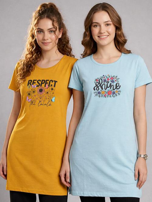 Women Pack Of 2 Printed Short Sleeve Loungwear T-shirt - 22465370 - Very Small Image - 1