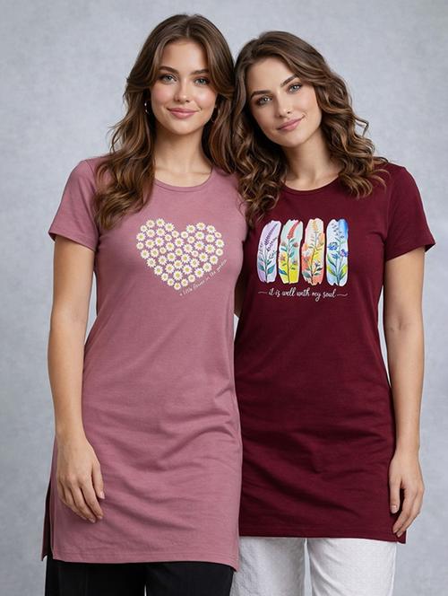 Women Pack Of 2 Printed Short Sleeve Loungewear T-shirt - 22465398 - Very Small Image - 1