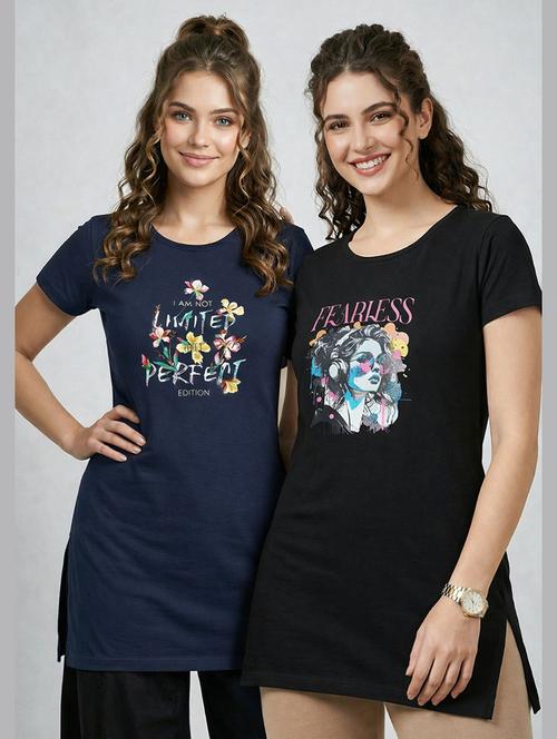 Women Pack Of 2 Printed Round Neck Lounge-tshirt - 22465587 - Very Small Image - 1
