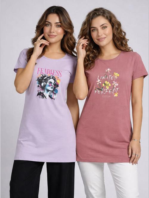 Women Pack Of 2 Printed Round Neck Lounge-tshirt - 22465600 - Very Small Image - 1