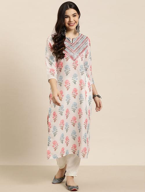 women white cotton blend straight kurta - 22465776 - Very Small Image - 1