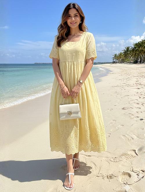 women yellow cotton blend gown dress - 22465784 - Very Small Image - 1