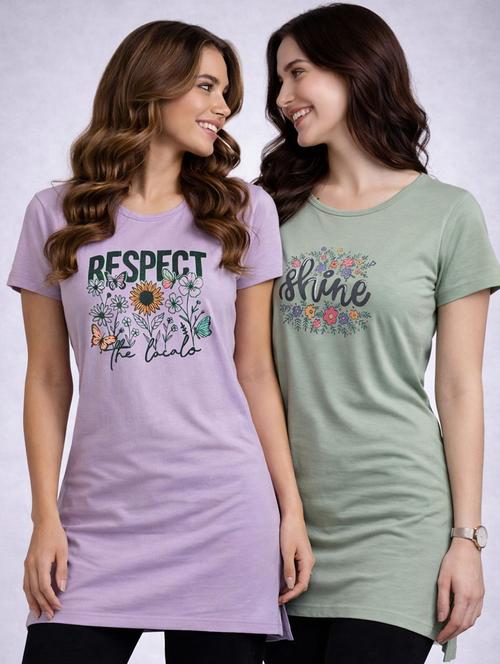 Women Pack Of 2 Printed Combo T-shirt - 22465852 - Very Small Image - 1