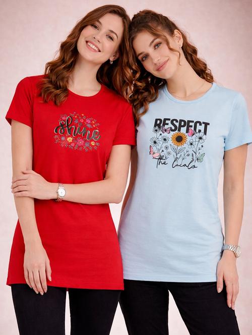 Women Pack Of 2 Printed Combo T-shirt - 22465877 - Very Small Image - 1