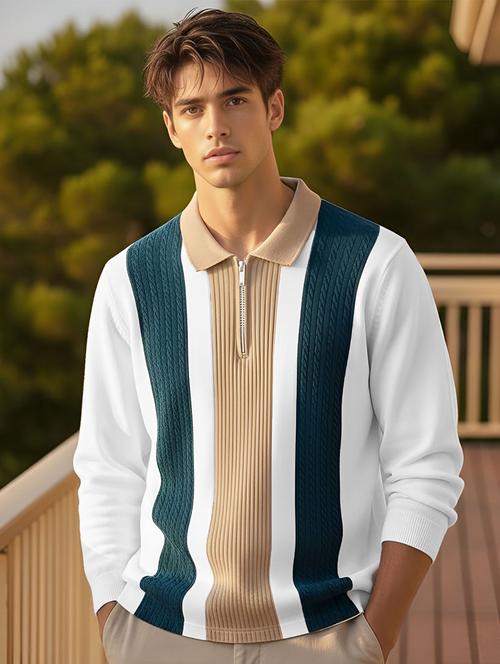 men color block long sleeve regular fit polo t-shirt - 22467137 - Very Small Image - 1